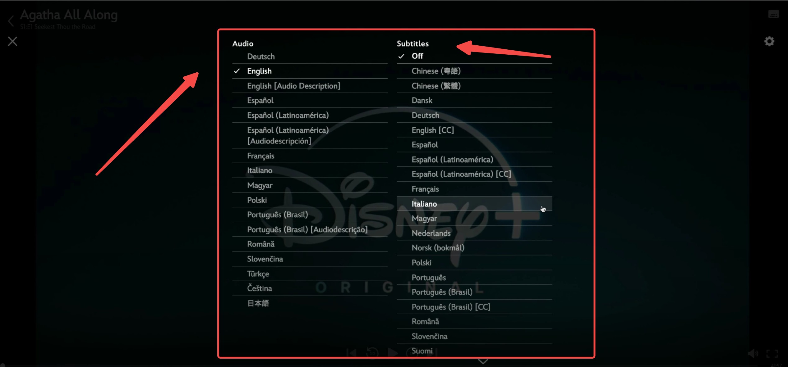 turn on and turn off disney plus subtitle