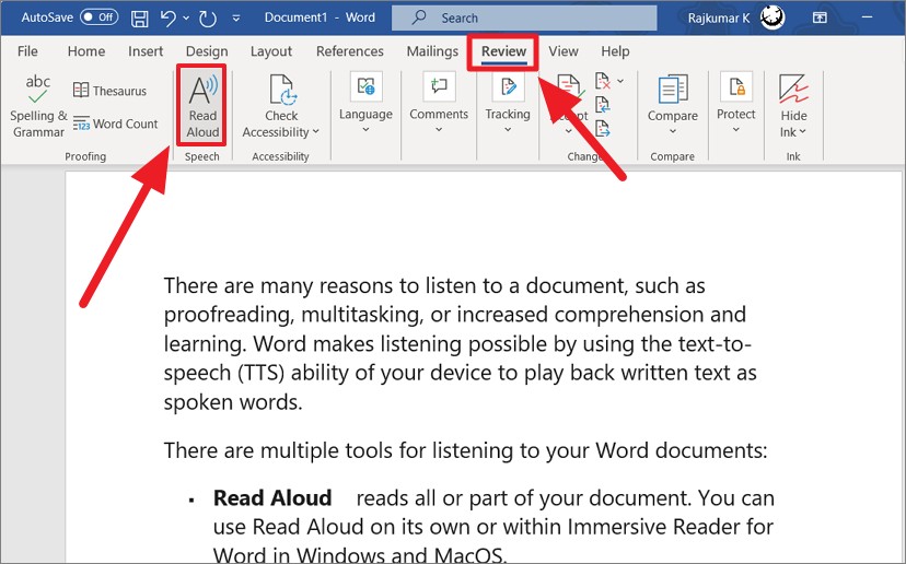 how to get microsoft word to read to you