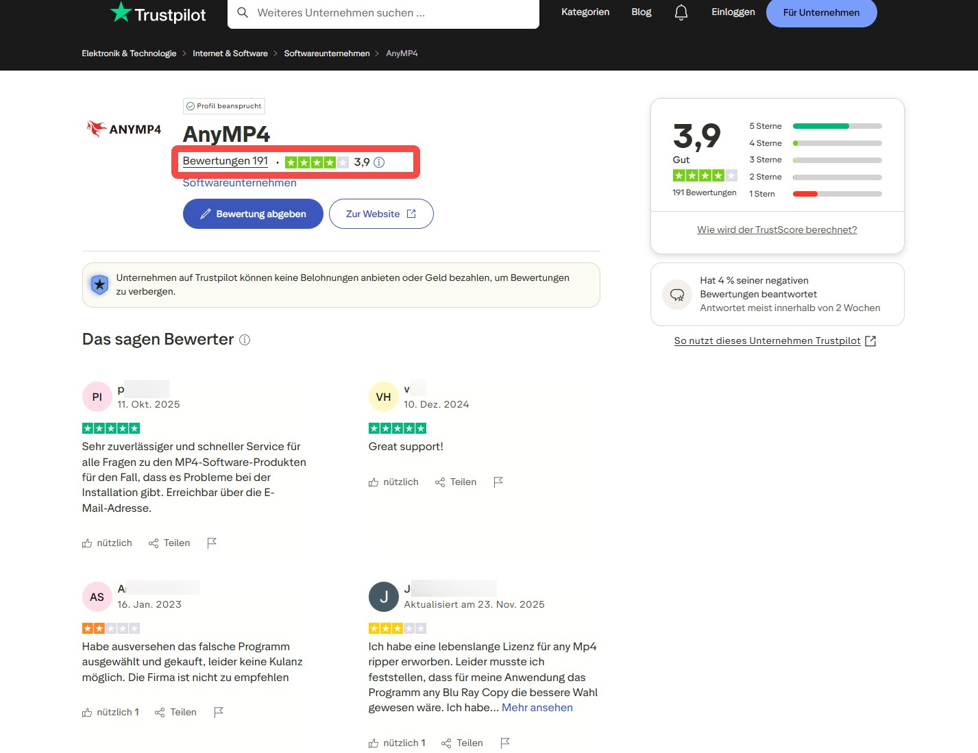 anymp4 dvd ripper bewertungen auf Trustpilot im Vergleich