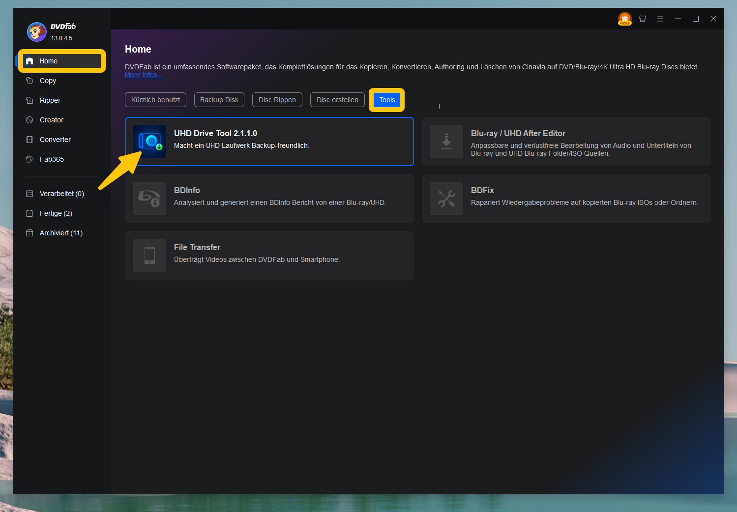 Starten Sie das UHD Drive Tool