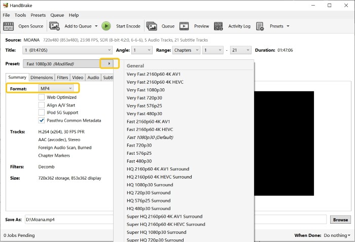 Steps to Rip DVDs for iTunes with HandBrake