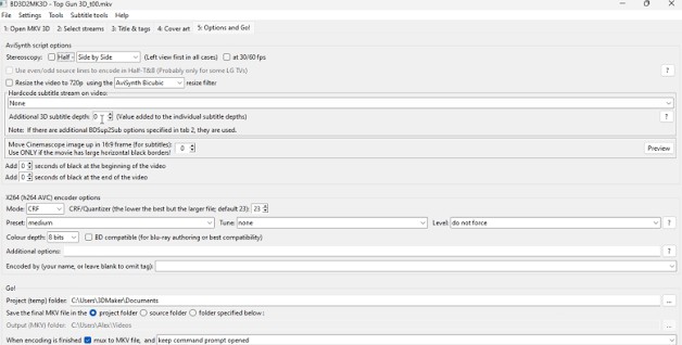 Step 2: Convert MVC MKV to SBS or TAB with BD3D2MK3D
