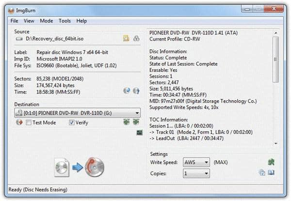 Le meilleur graveur ISO gratuit : 2.4 ImgBurn