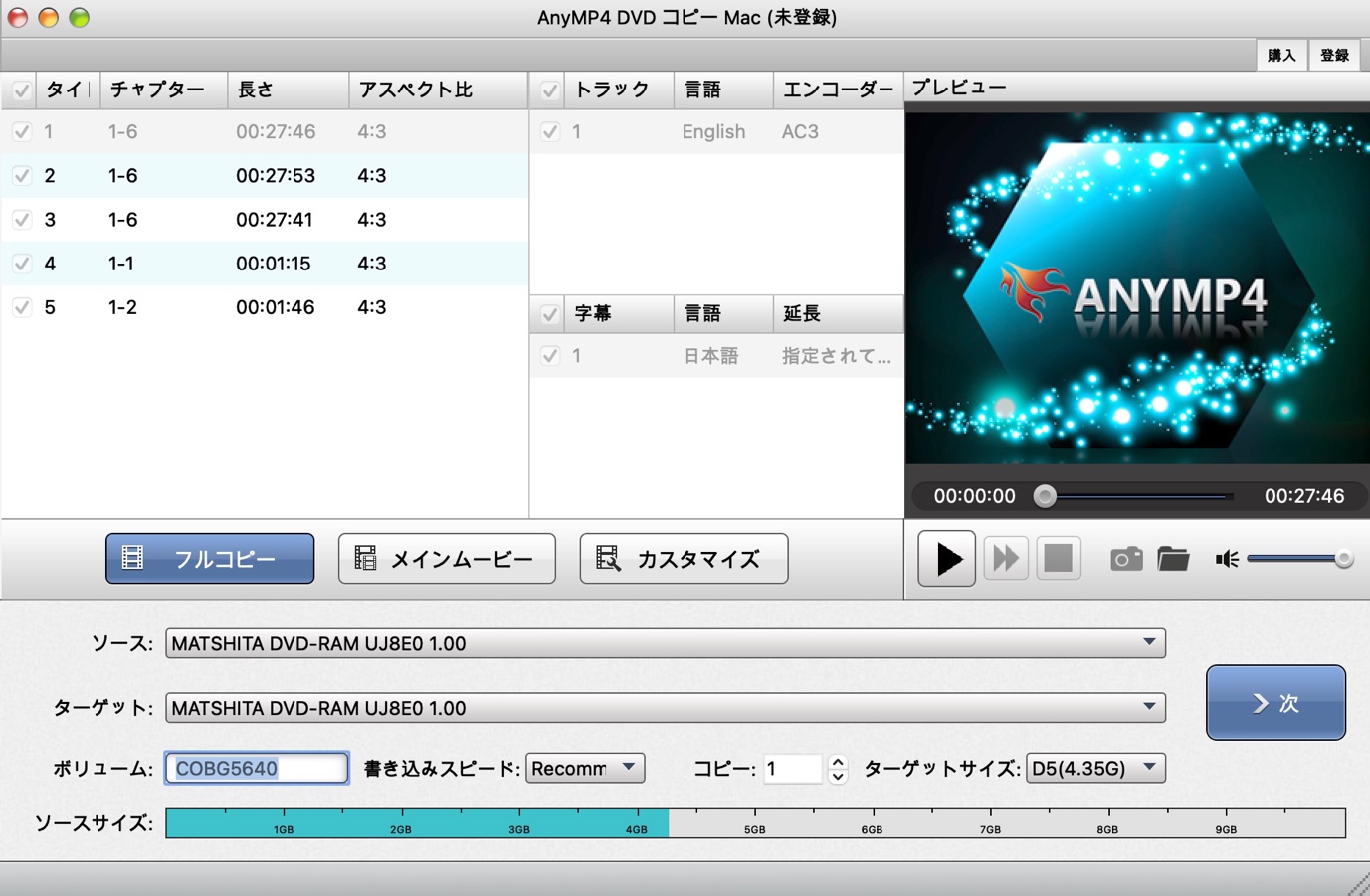 AnyMP4 DVD コピー