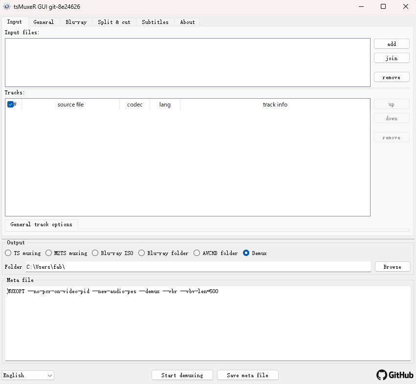 tsMuxeRのメイン画面