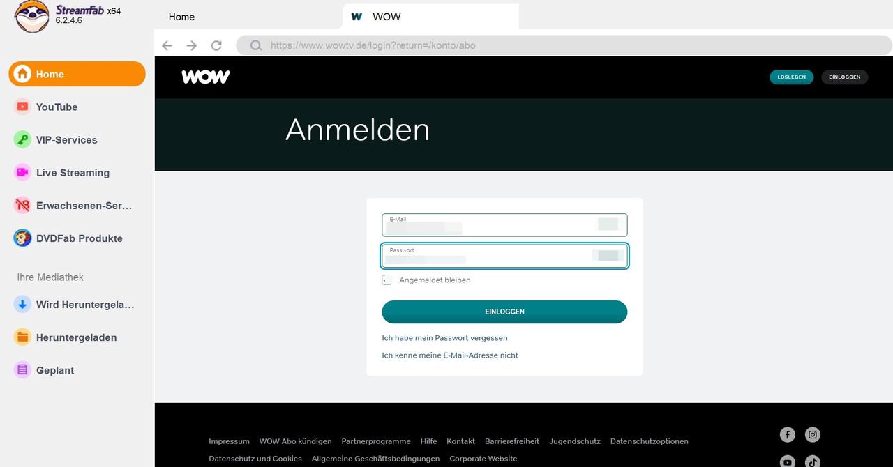 Anmelden-Schnittstelle von StreamFab WOW Downloader