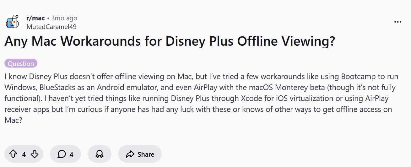 Die Frage des Nutzers Disney Plus auf dem Mac herunterzuladen und offline anzusehen