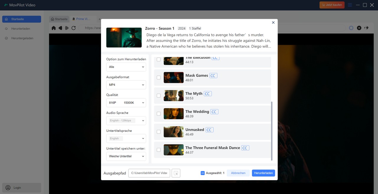 Praktische Prüfung der Nutzungsschritte bei MovPilot Amazon Prime Video Downloader