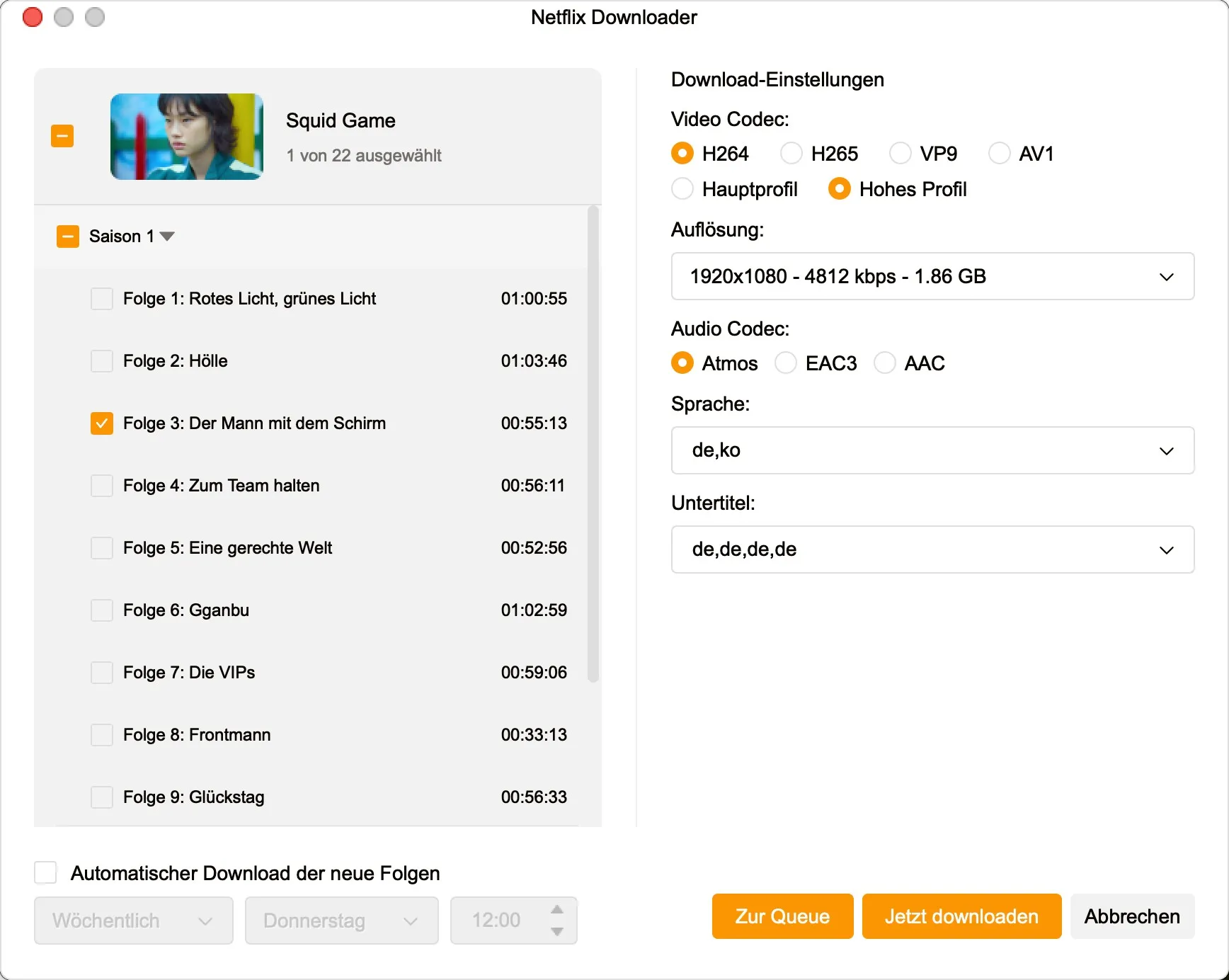 StreamFab öffnet Netflix im integrierten Browser – Startseite mit Squid Game