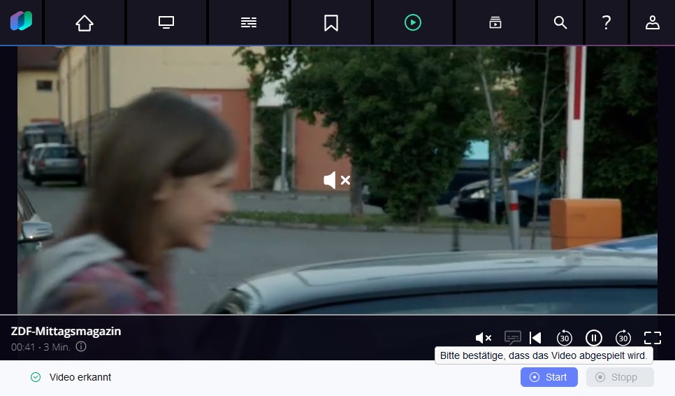 RecordFab Videoerkennung RecordFab Start-Prozess: Erkennung des Videosignals im waipu.tv Player