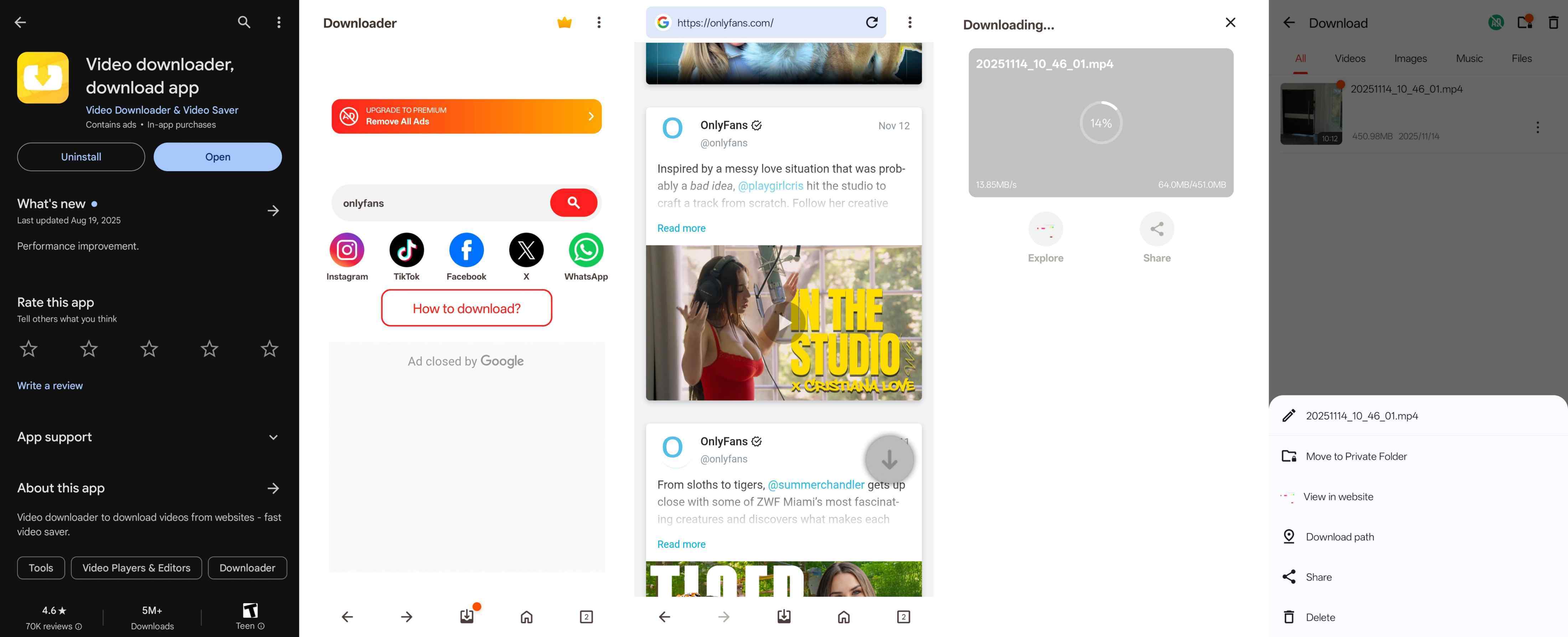 the step guide to download onlyfans videos on android via ahasave