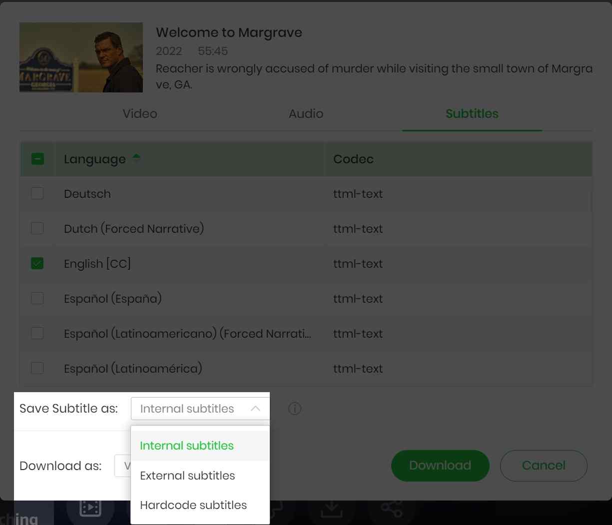 tunepat amazon video downloader review: subtitle options