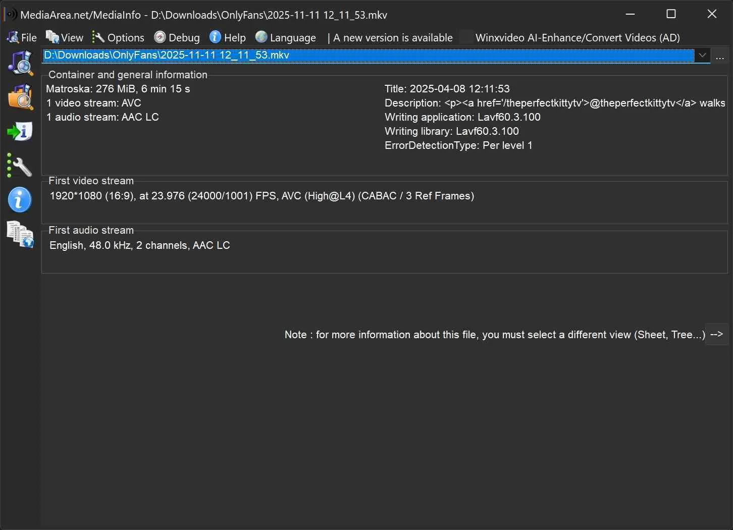 a mediainfo screenshot of the onlyfans content saved by streamfab