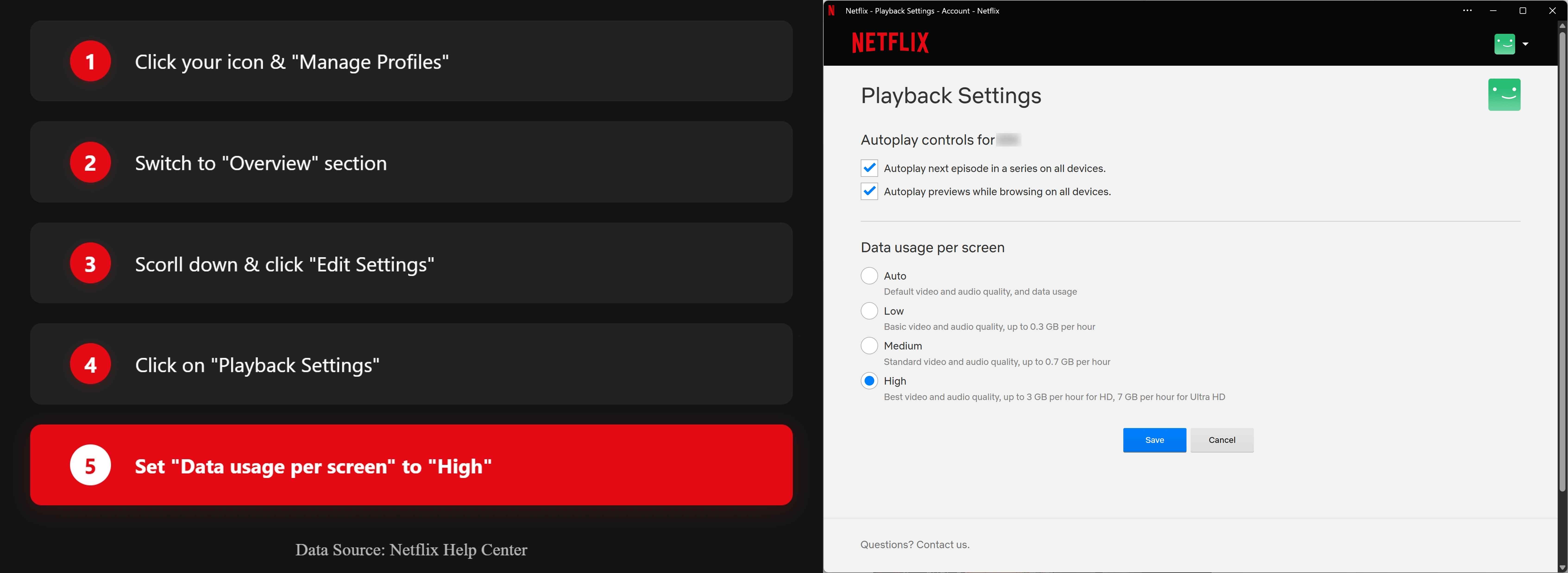 to watch netflix hdr content, you need to set the playback settings on netflix to high