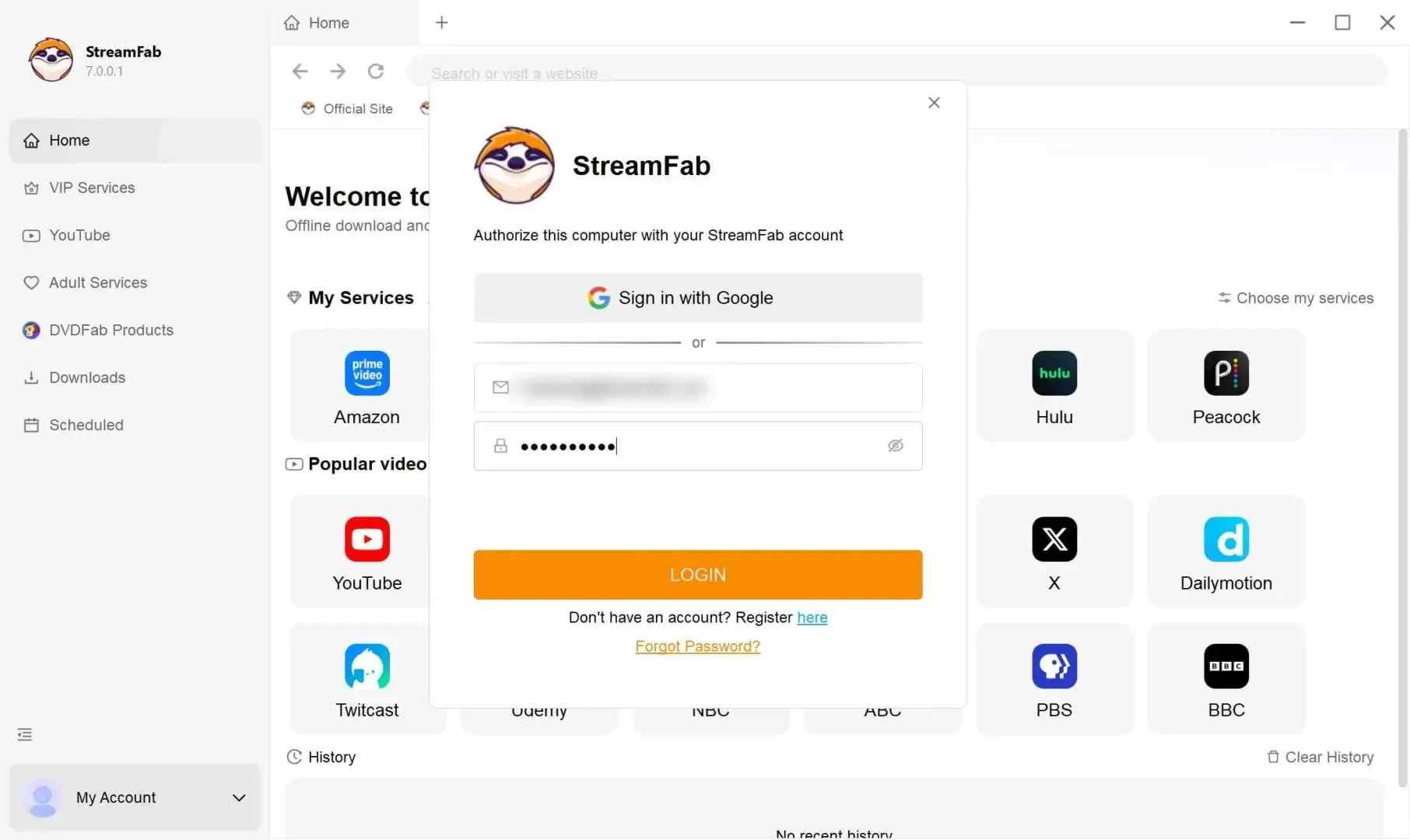 how to use streamfab: start with authorization step 2