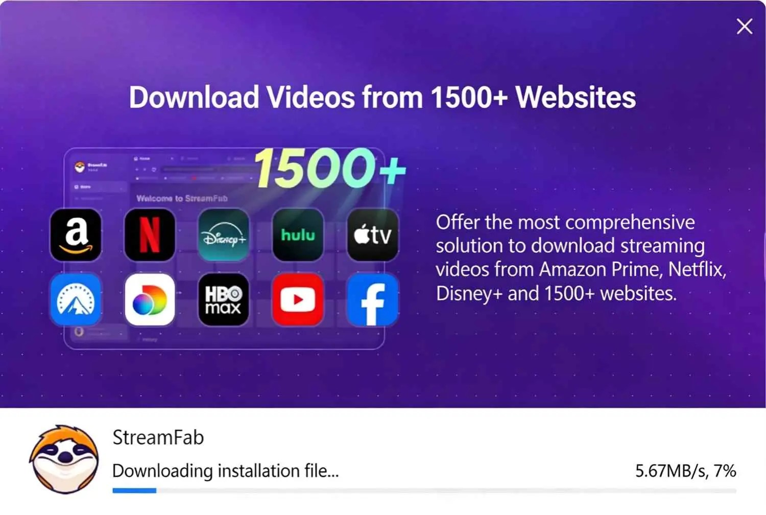 starts to download the installation