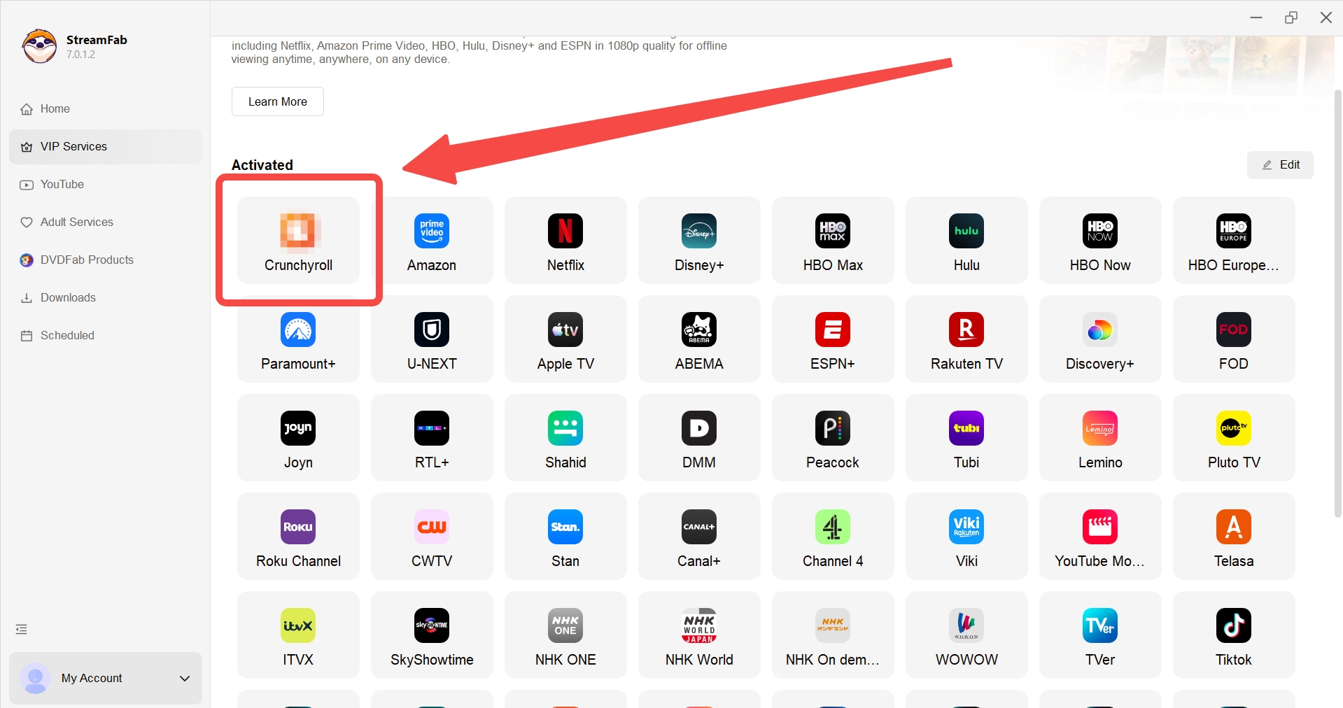 how to download instead of record crunchyroll via streamfab: step 1