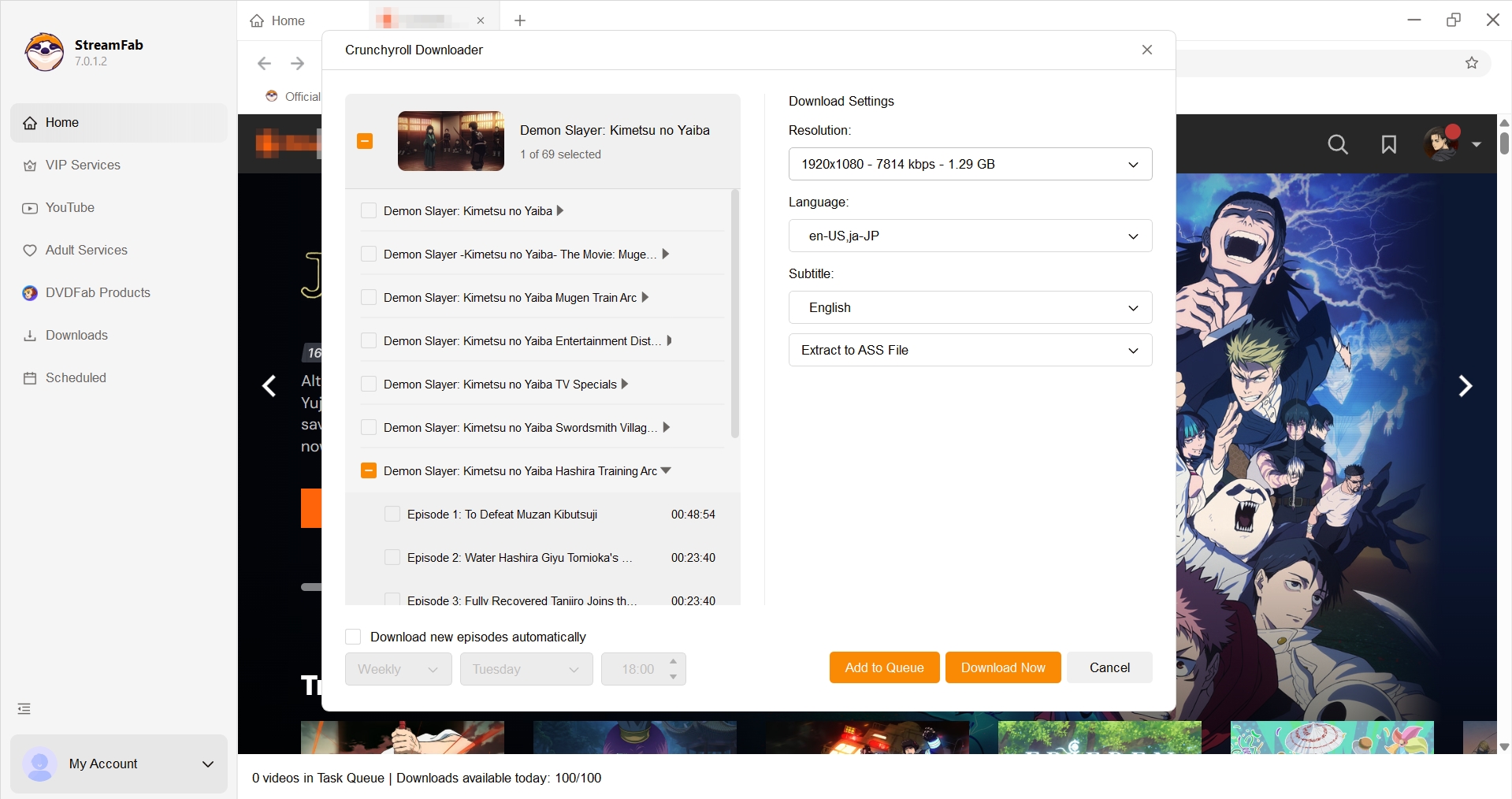 how to download instead of record crunchyroll via streamfab: step 2