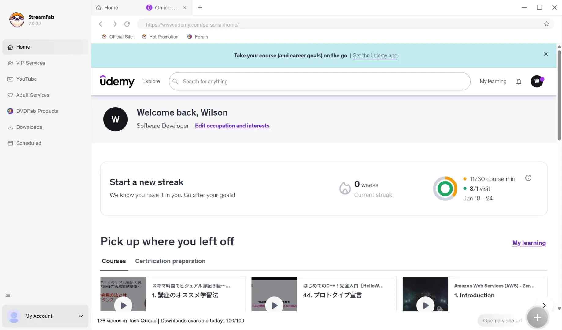 how to watch udemy offline on pc via streamfab udemy downloader: step 2