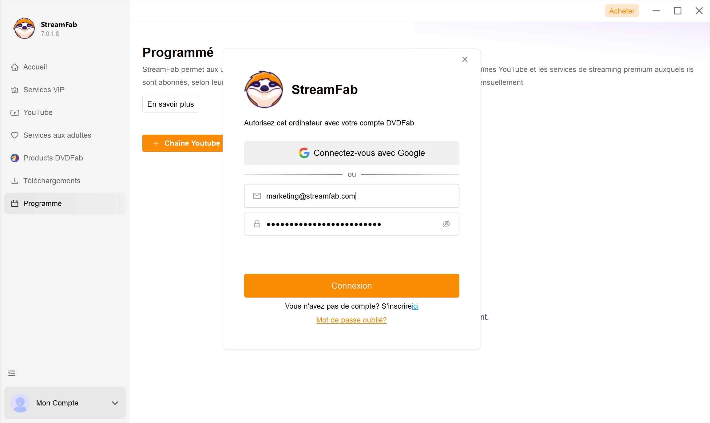 log in streamfab