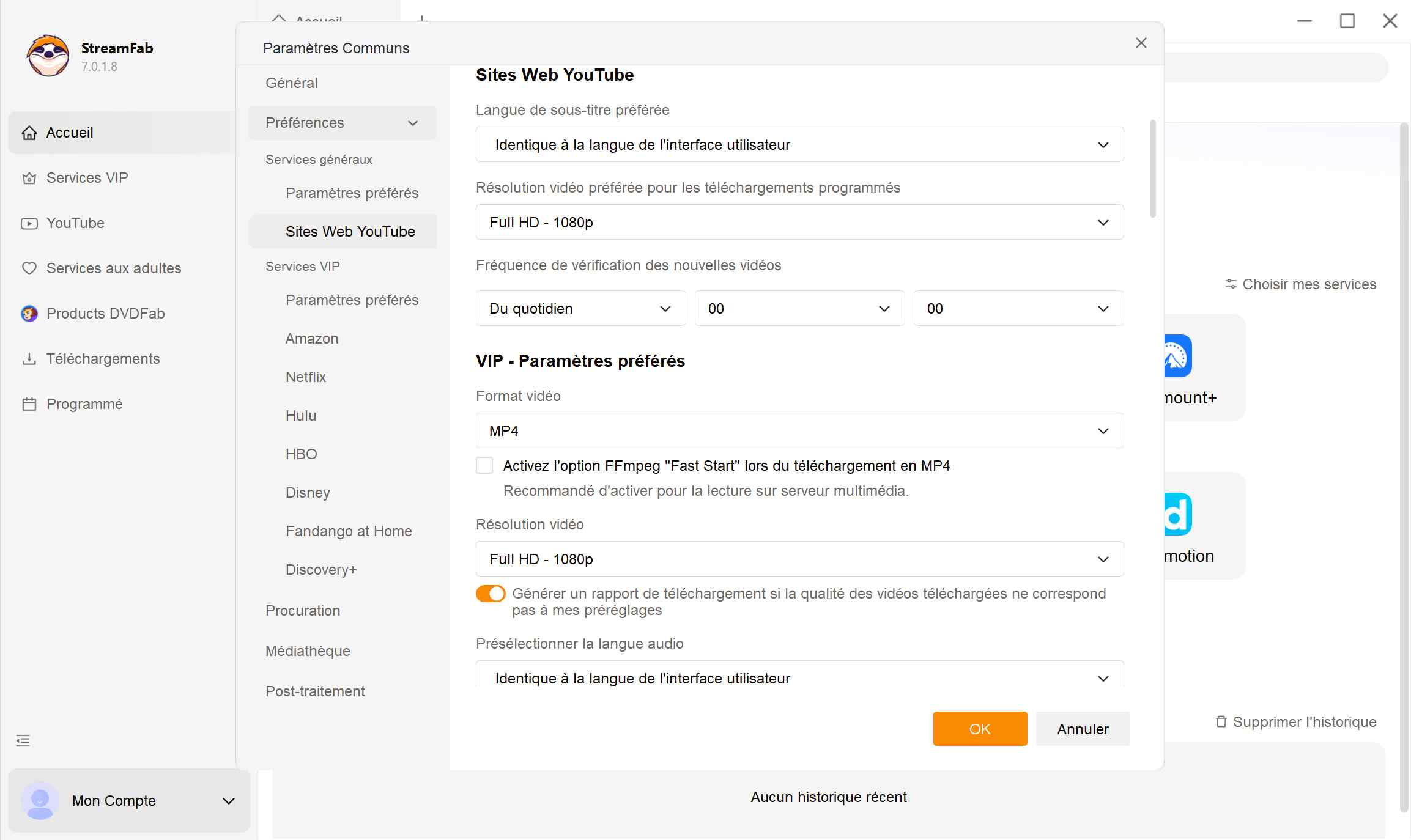 comment utiliser streamfab: préférences