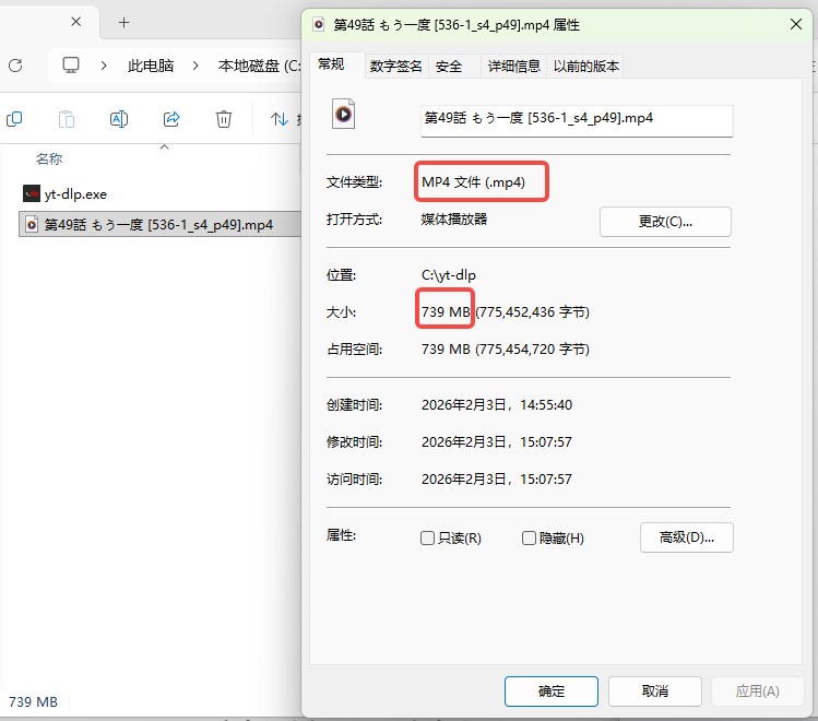 yt-dlp保存済みの動画の情報